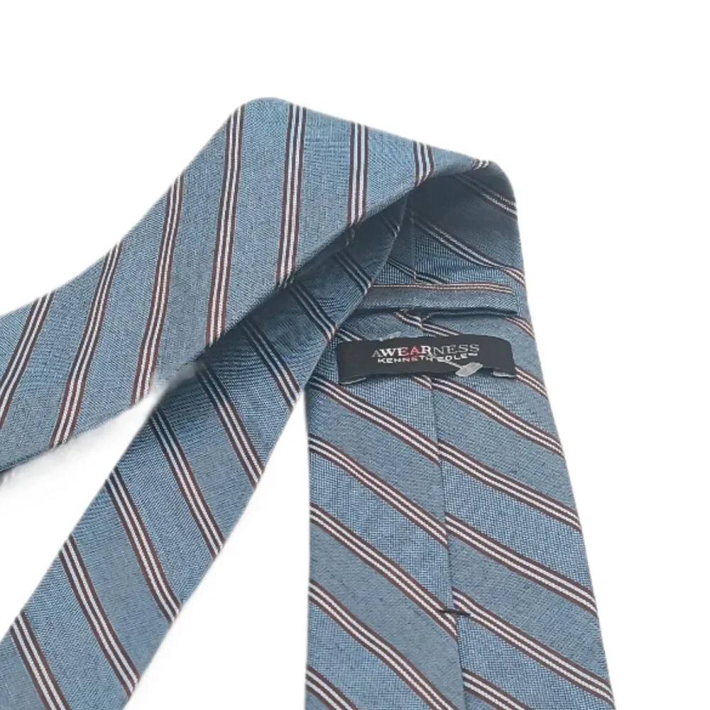 Awearness Kenneth Cole Silk Repp Tie Mens 61” Blue Brown Stripe Woven Classic Ne